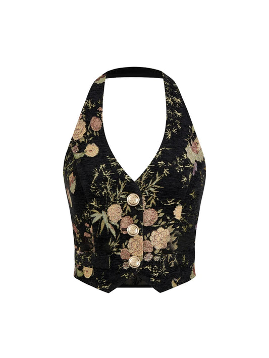 Women's Hanging Neck Button Short Vest Top