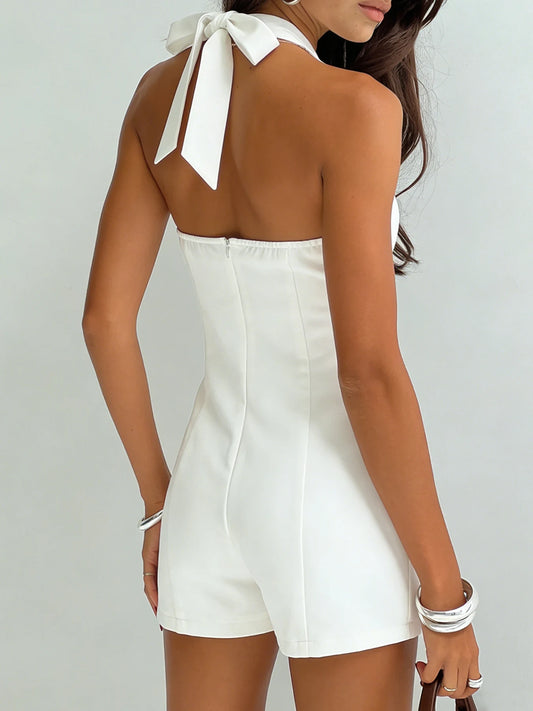 Women's White Sleeveless Halter Neck Jumpsuit