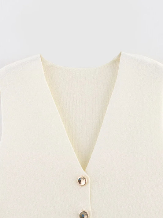 Women's elegant V-neck sleeveless vest jacket knitted waistcoat