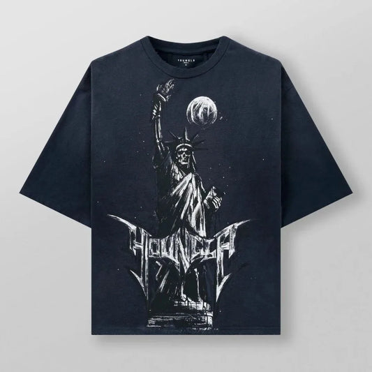 Men's Statue of Liberty letter print comfortable and breathable round neck T-shirt