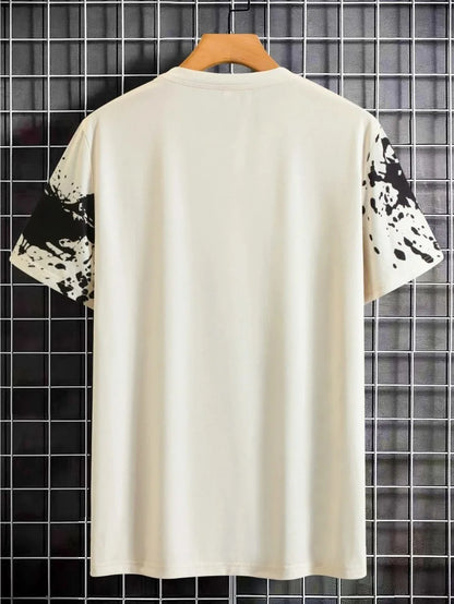 Men's Gothic letter graffiti print comfortable and breathable round neck T-shirt