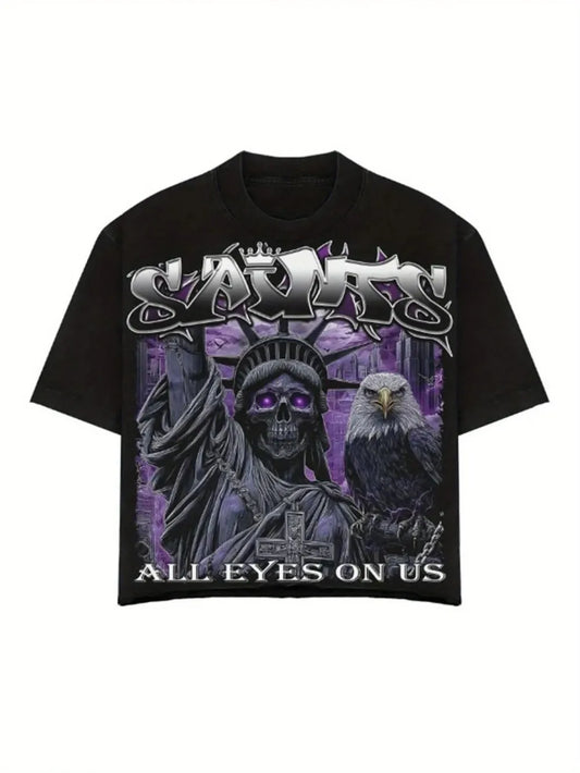 Men's Statue of Liberty print comfortable and breathable round neck T-shirt