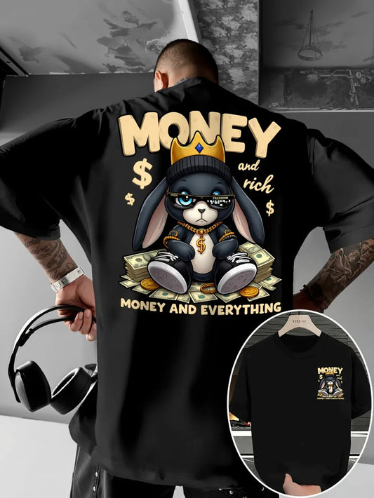Men's bunny wealth print comfortable and breathable round neck T-shirt