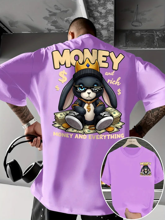 Men's fashion bunny wealth print comfortable and breathable round neck T-shirt