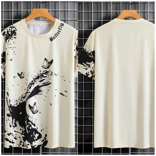 Men's Gothic letter graffiti print comfortable and breathable round neck T-shirt