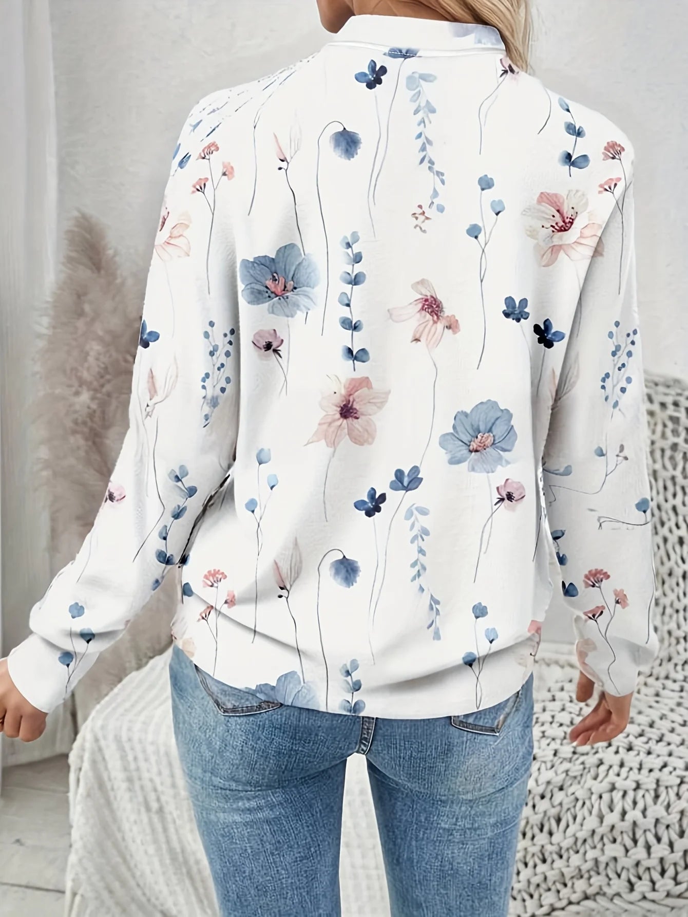 Women's White Watercolor Floral Bomber Jacket