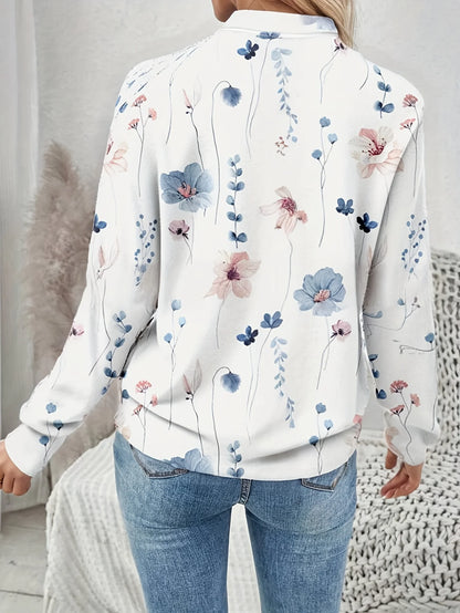 Women's White Watercolor Floral Bomber Jacket