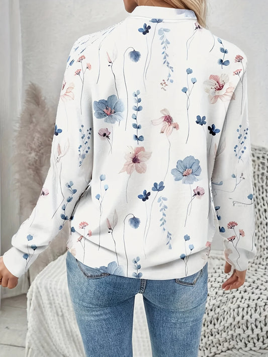 Women's White Watercolor Floral Bomber Jacket