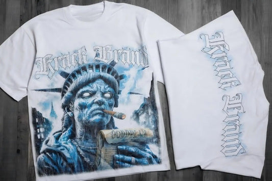 Men's Statue of Liberty print comfortable and breathable round neck T-shirt