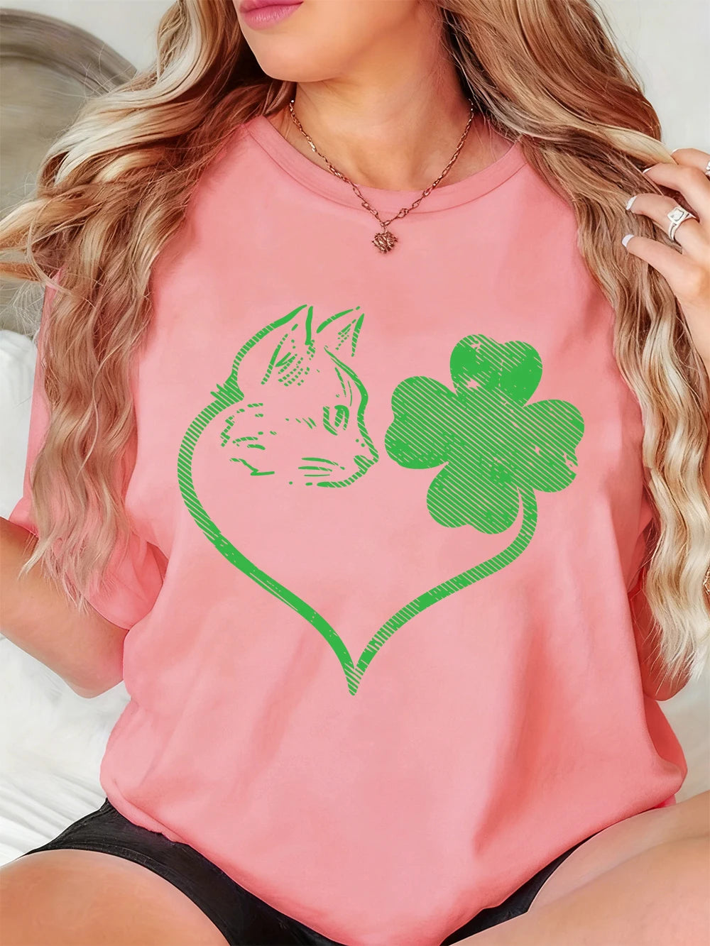 Clover Heart Cat printed T-Shirts Women – CLOSURE