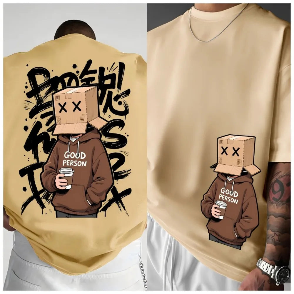 Men's cartoon character print comfortable and breathable round neck T-shirt