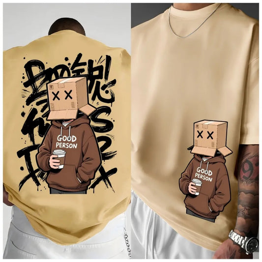 Men's cartoon character print comfortable and breathable round neck T-shirt