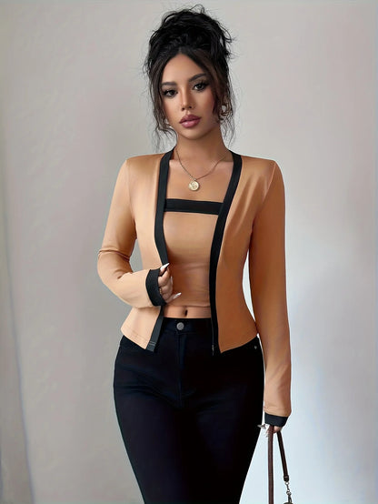 Cropped Crop Top and Contrast Trim Cardigan Blazer